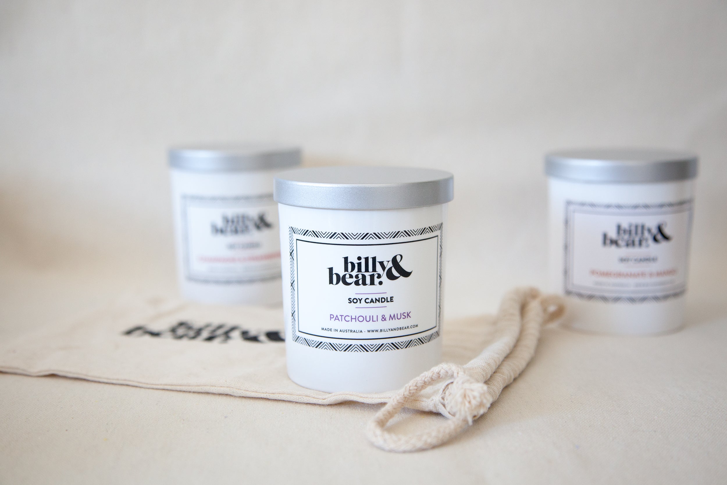 At Billy & Bear, we hand pour all our candle products with great pride and attention to detail. We only use the finest 100% pure soy wax. All our wicks are made from 100% cotton. The fragrances that we source are the finest quality on the market.