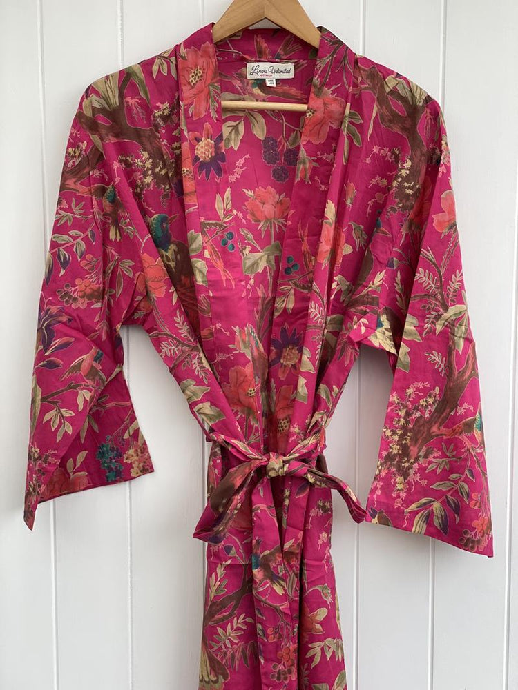 Kimono - Bird Print Hot Pink