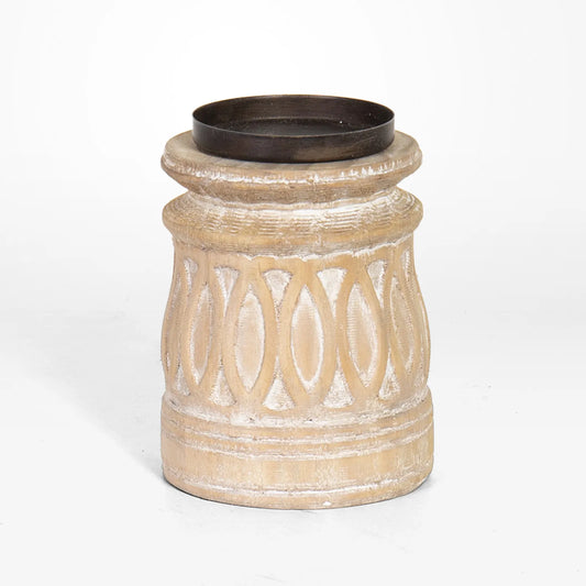 Carved Wood Candle Stand Large