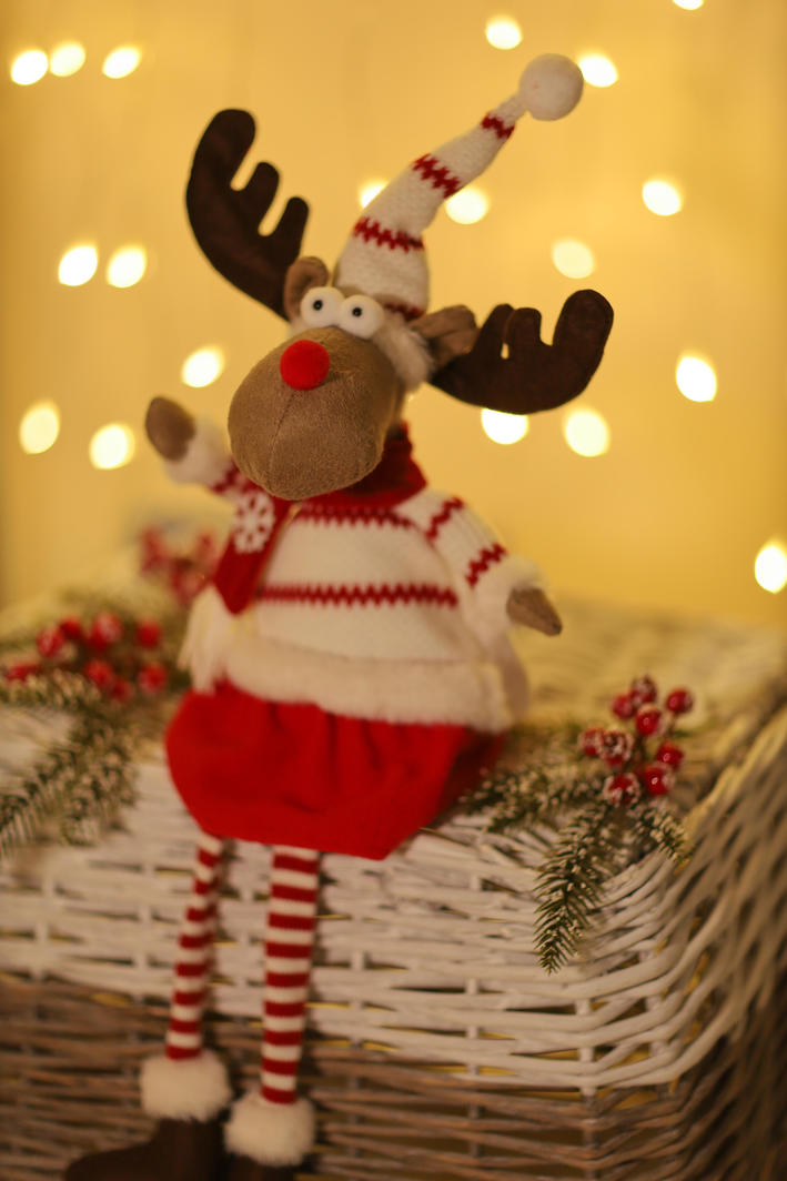 Sitting Reindeer w/ Red & White Sweater