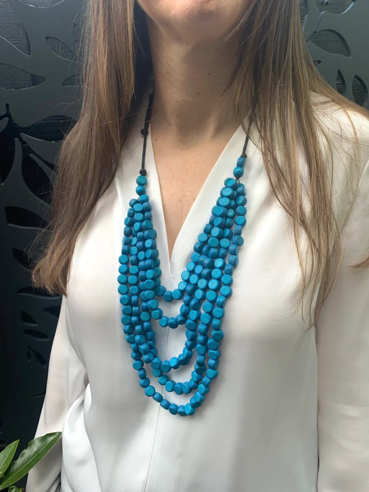 Wooden Beads Necklace - Blue